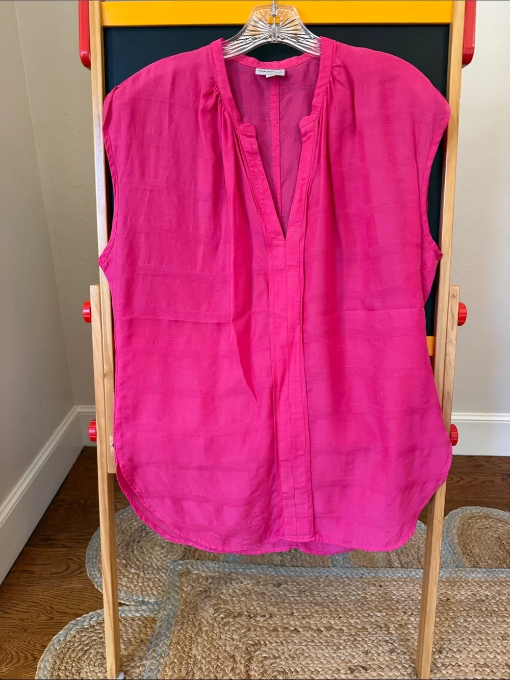 Sleeveless Split-Neck Blouse in Bright Pink